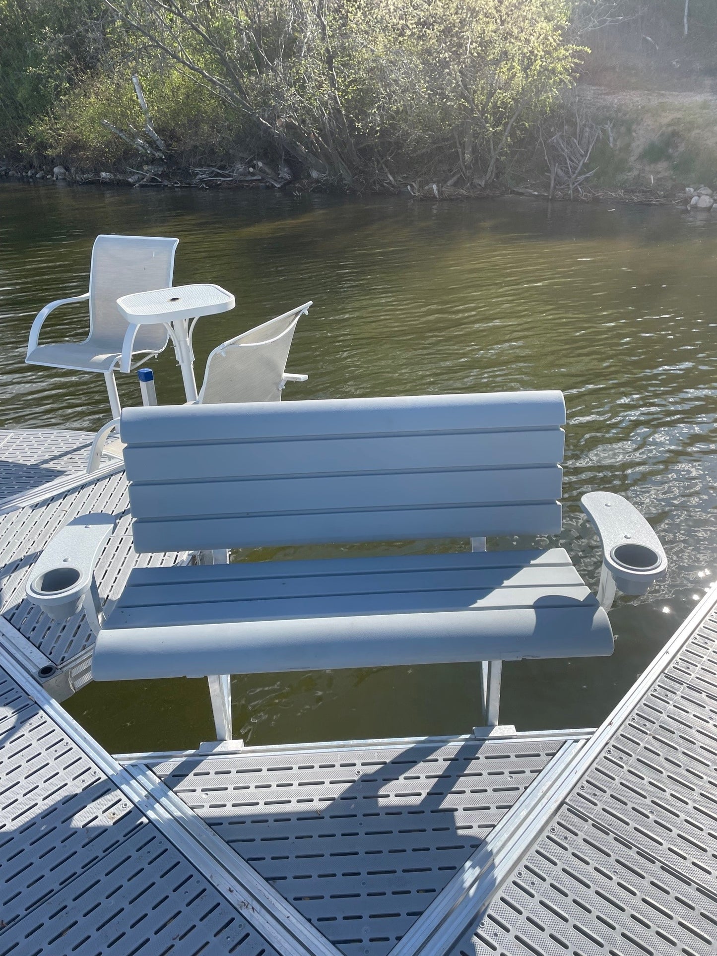 grey ShoreMaster Off-Deck Bench installed